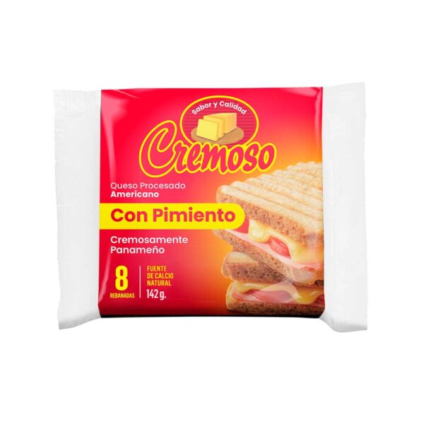 Cremoso Queso Amarillo Tipo Americano Con Pimiento 8 Rebanadas